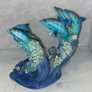 Dolphins Riding Blue Ocean Waves Candle Holder